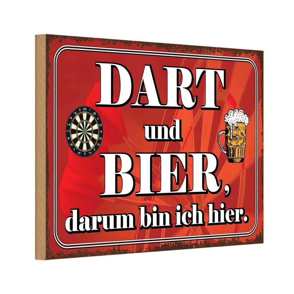Holzschild 20x30 cm Dart und Bier darum bin ich hier Sport Hobby