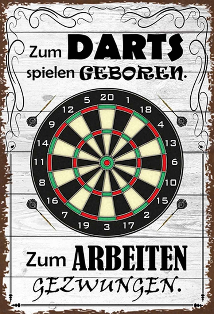Holzschild 30x20 cm zum Darts spielen geboren Sport Hobby