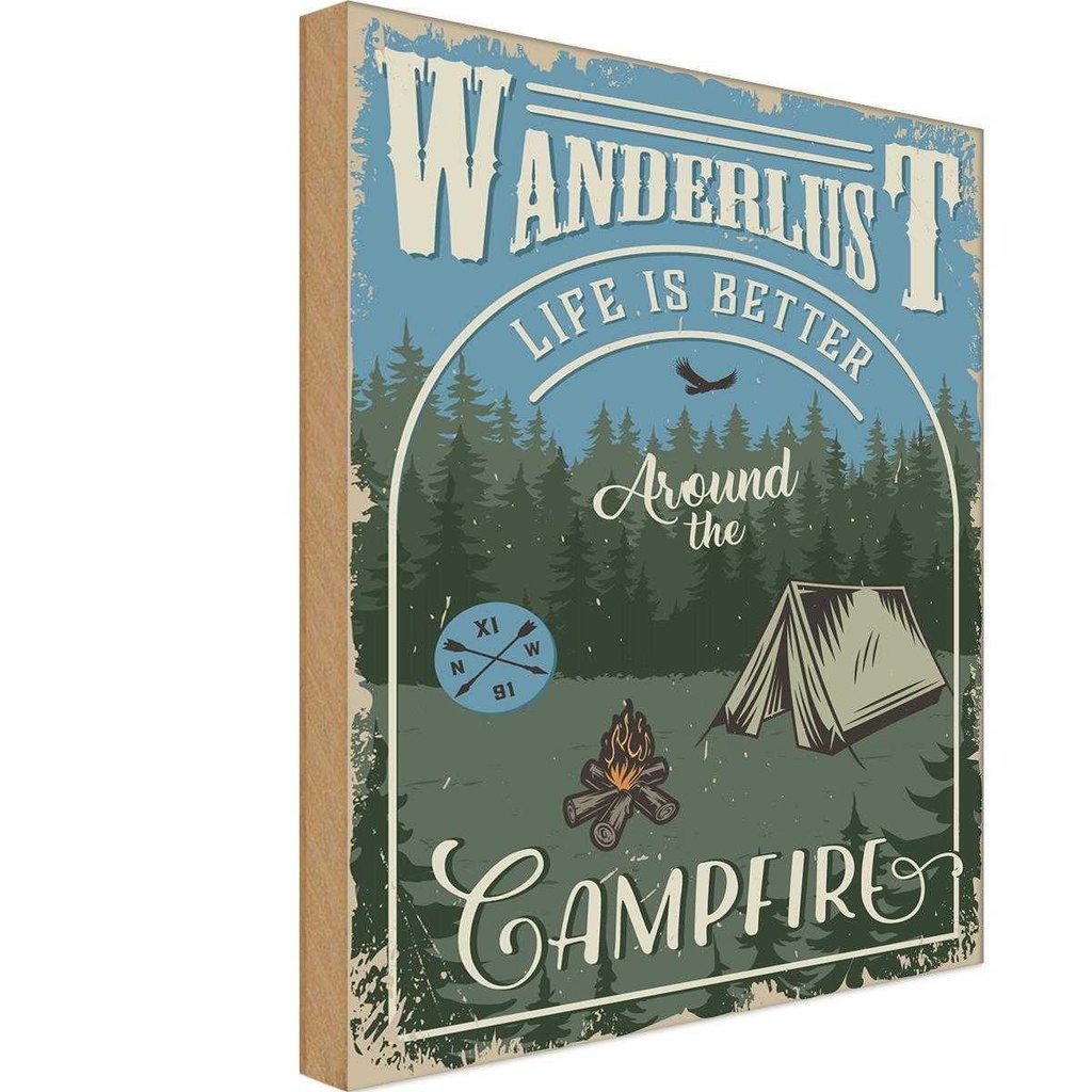Holzschild 30x20 cm Wanderlus camping Outdoor