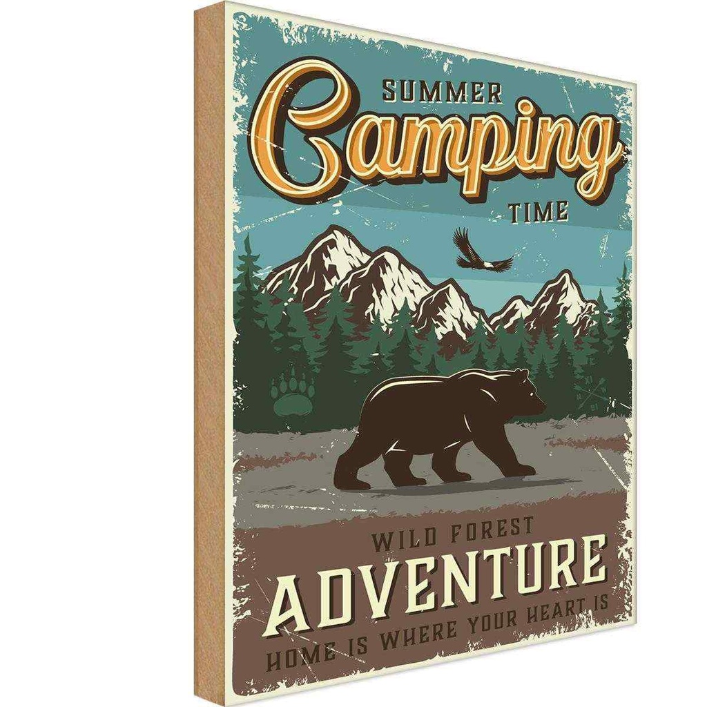 Holzschild 30x20 cm Summer Camping Time wild Forest Outdoor