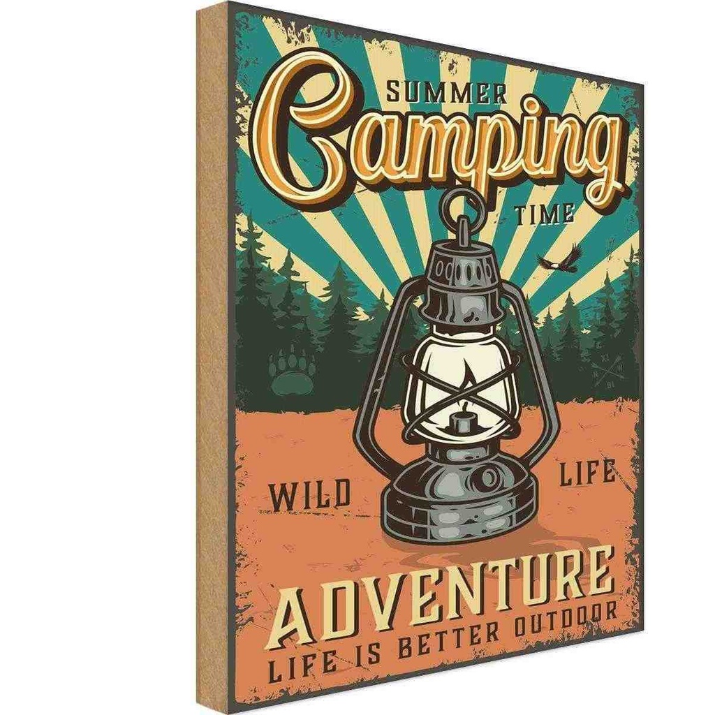 Holzschild 30x20 cm Summer Camping Time Adventure Outdoor