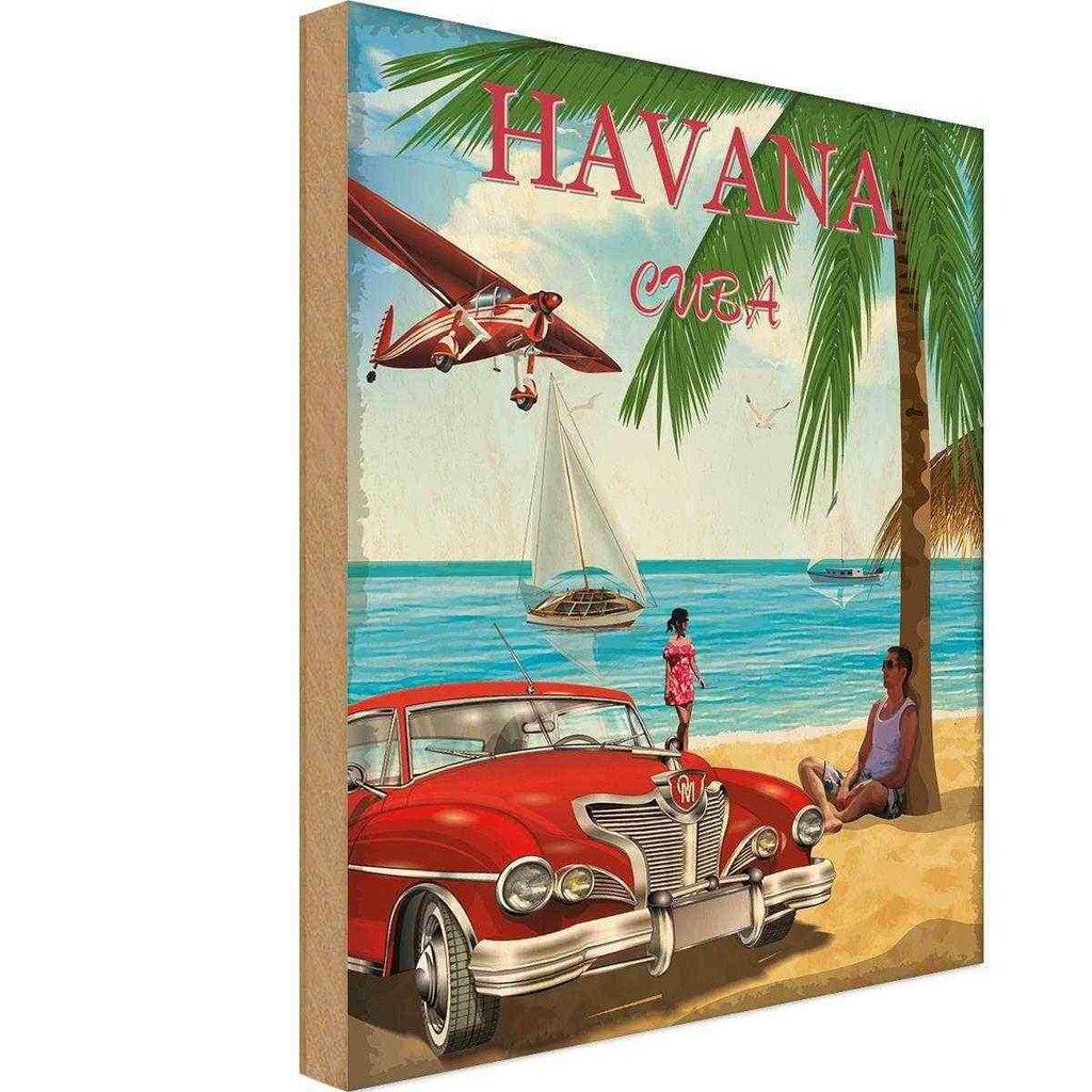 Holzschild 30x20 cm Havana Cuba Urlaub Palmen