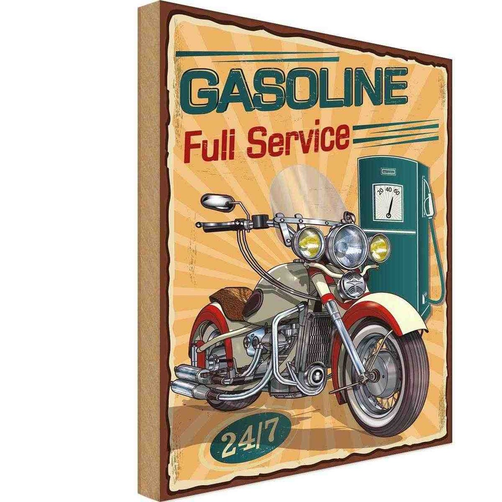 Holzschild 30x20 cm Gasoline fuli service 24/7 Warnschild Hinweisschild