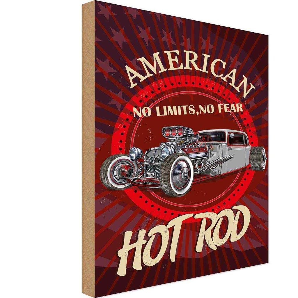 Holzschild 30x20 cm American hot rod Auto no limits no fear
