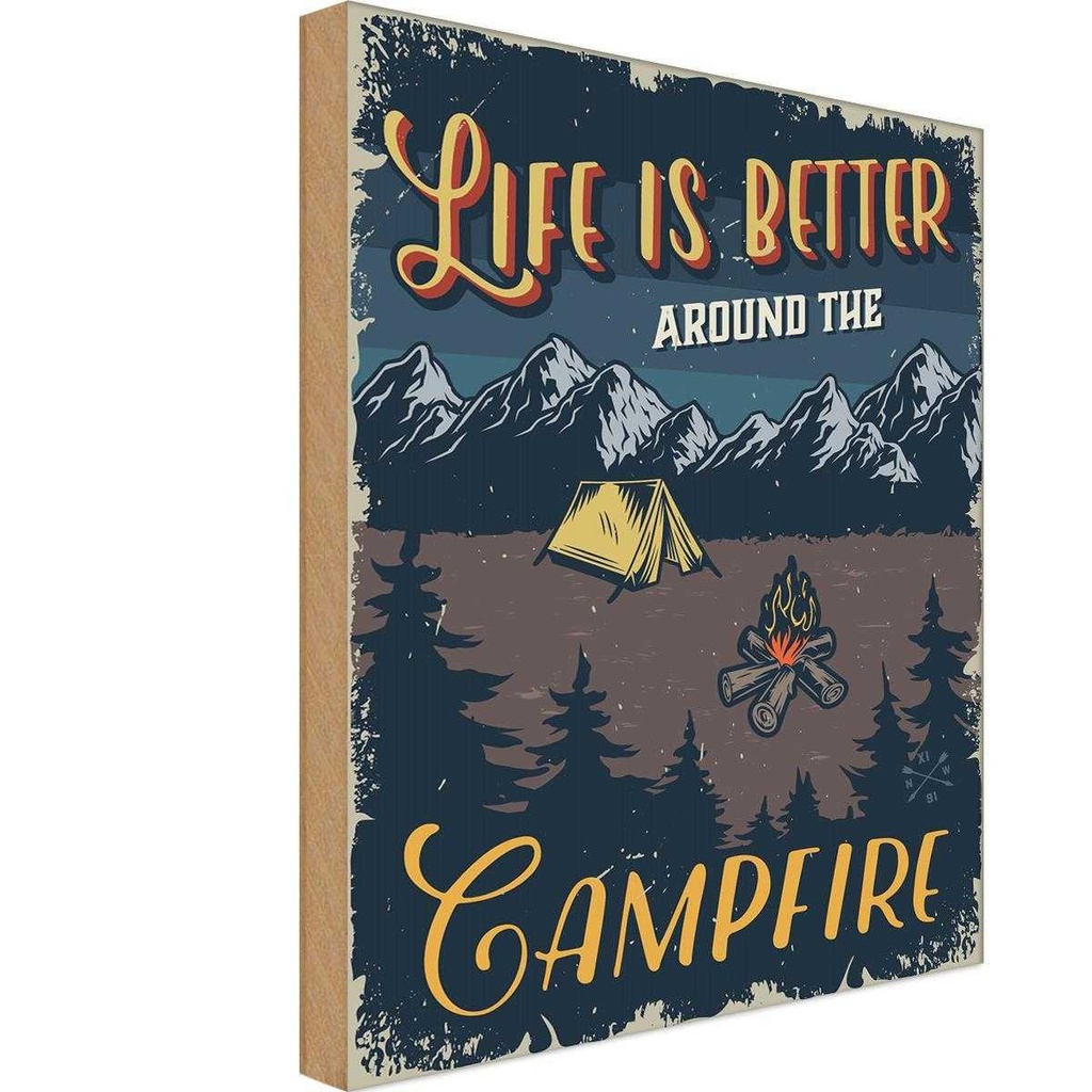 Holzschild 30x20 cm life better camp fire Camping Outdoor