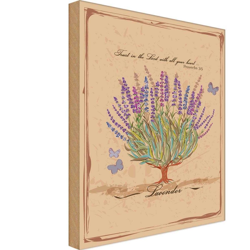 Holzschild 30x20 cm Lavendel trust in the lord with all Spruch Zitat