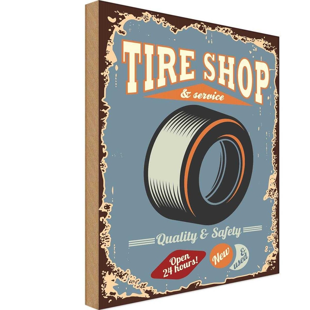 Holzschild 30x20 cm Tire Shop Service open 24 Warnschild Hinweisschild
