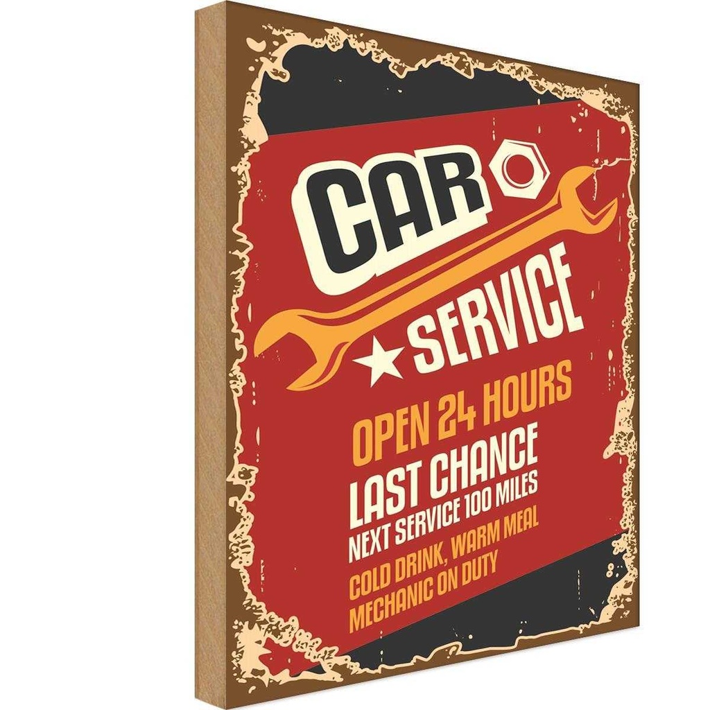 Holzschild 30x20 cm Car Service open 24 hours Auto Garage Werkstatt