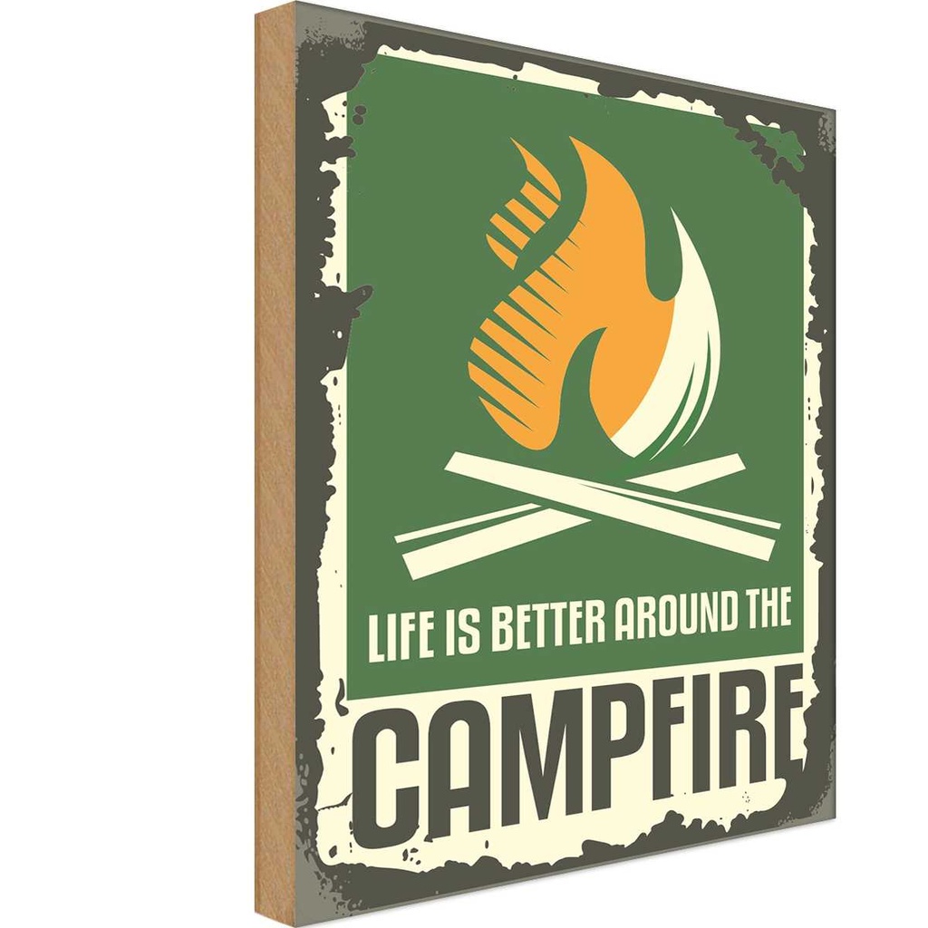 Holzschild 30x20 cm Camping campfire life is better Outdoor