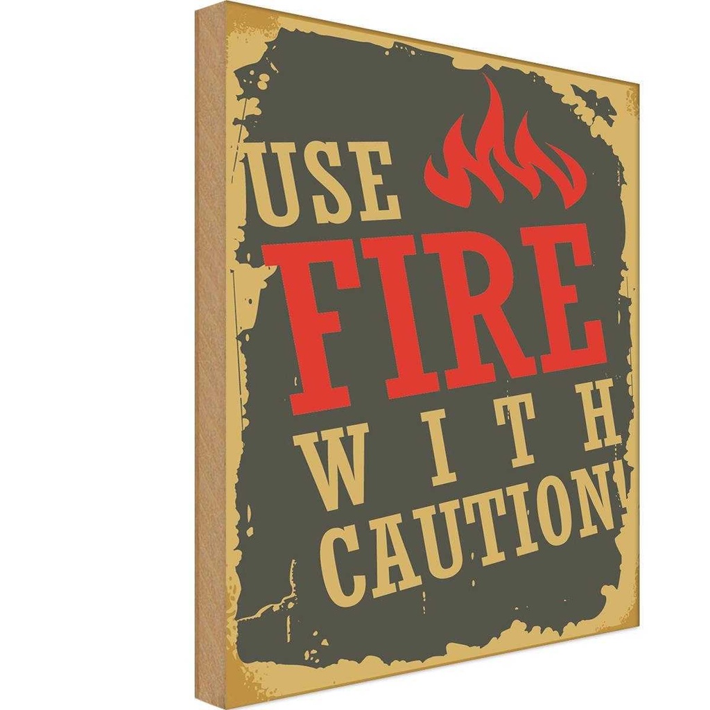 Holzschild 30x20 cm Camping use fire with caution! Outdoor