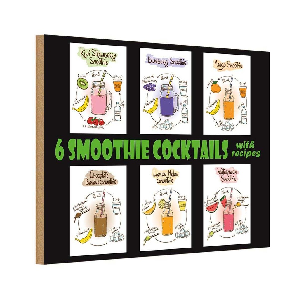 Holzschild 20x30 cm Alkohol 6 smoothie cocktails recipes