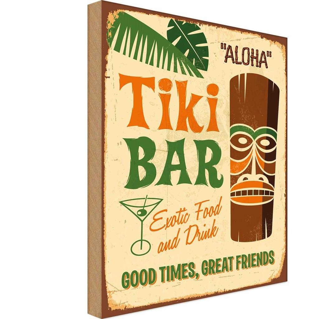 Holzschild 30x20 cm Alkohol Tiki Bar Aloha Exotic Food
