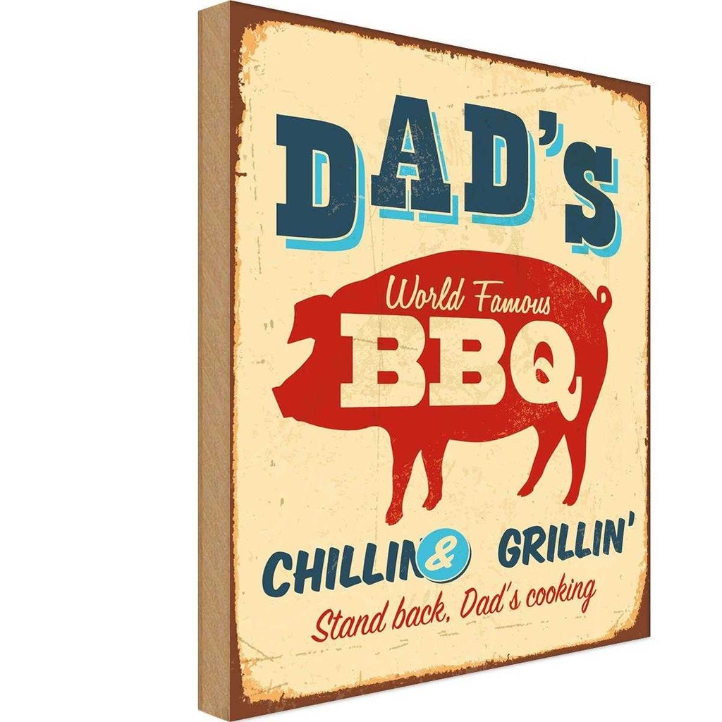 Holzschild 30x20 cm dad`s world famous BBQ grillin Essen Trinken
