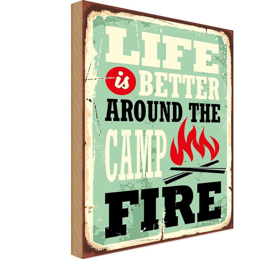 Holzschild 30x20 cm Camping campfire life is better Outdoor
