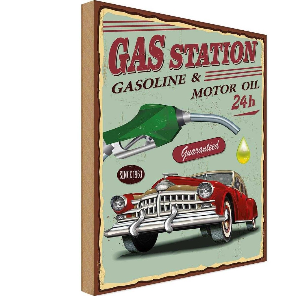 Holzschild 30x20 cm Gas Station gasoline motor oil 24 Warnschild Hinweisschild