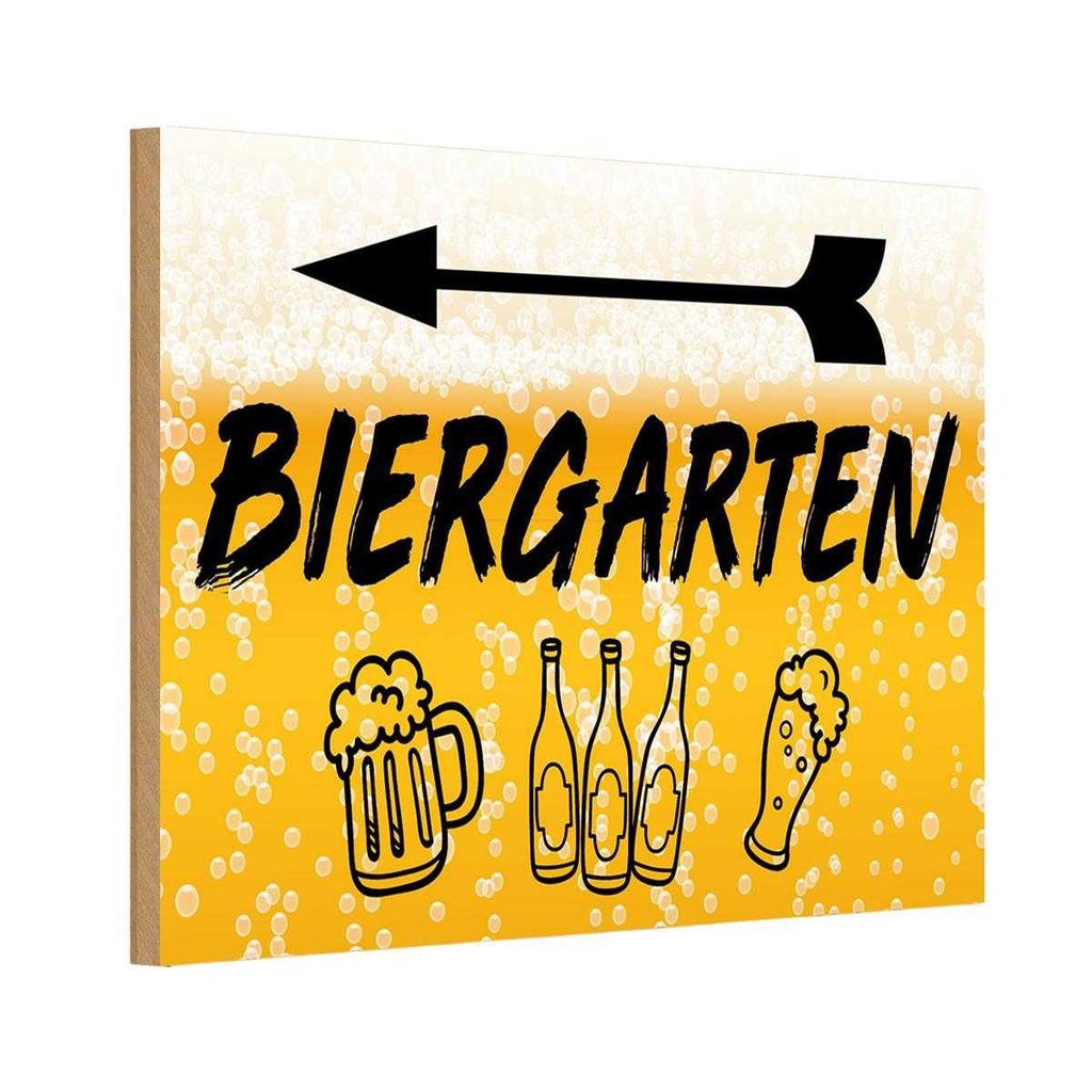Holzschild 20x30 cm Biergarten links Bier