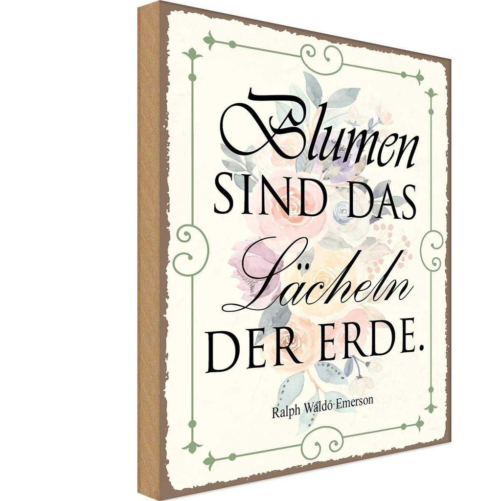 Holzschild 30x20 cm Blumen sind das Lächeln der Erde