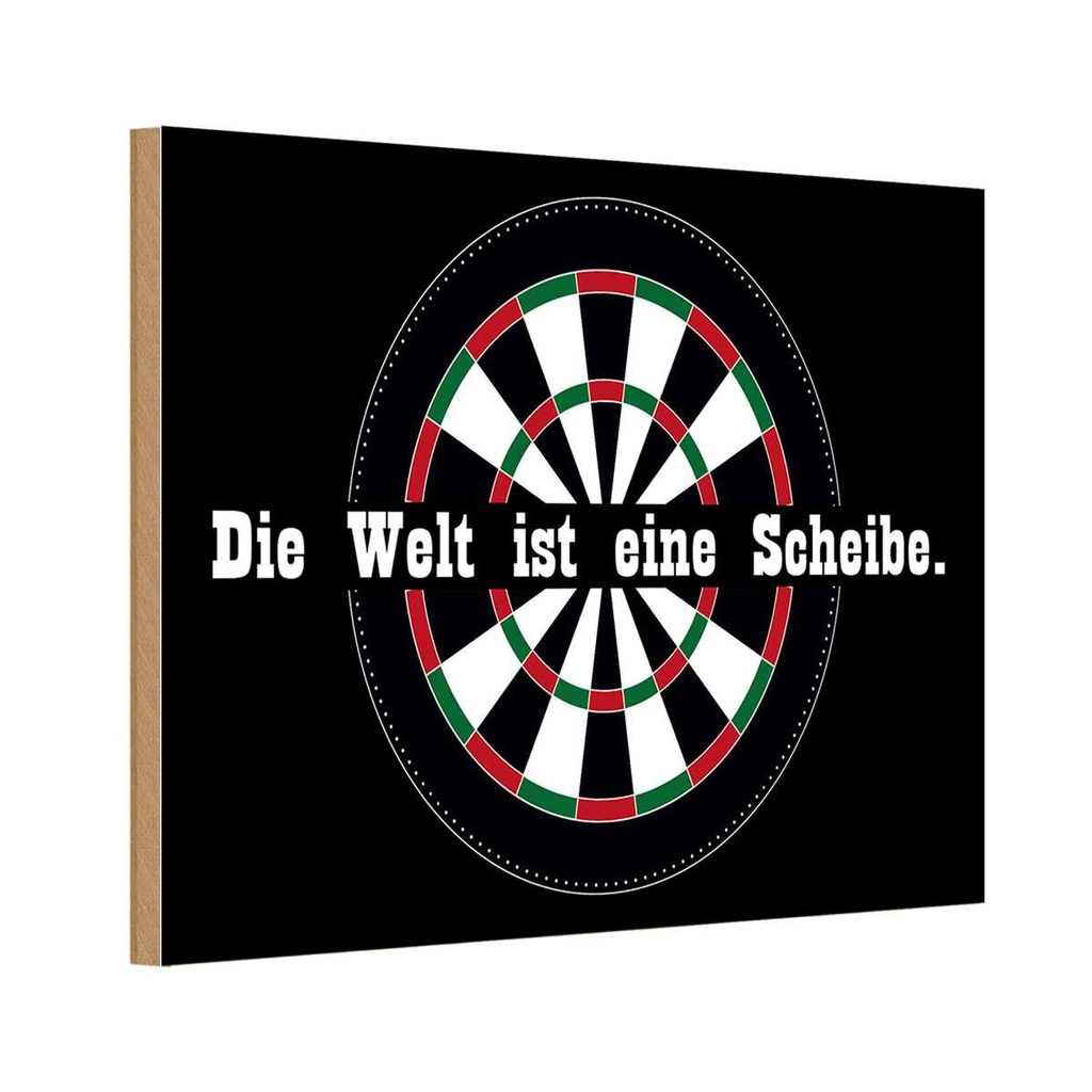 Holzschild 20x30 cm Dart die Welt ist eine Scheibe Sport Hobby