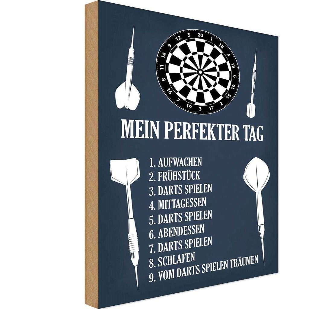 Holzschild 30x20 cm mein perfekter Tag Darts Spiele Sport Hobby