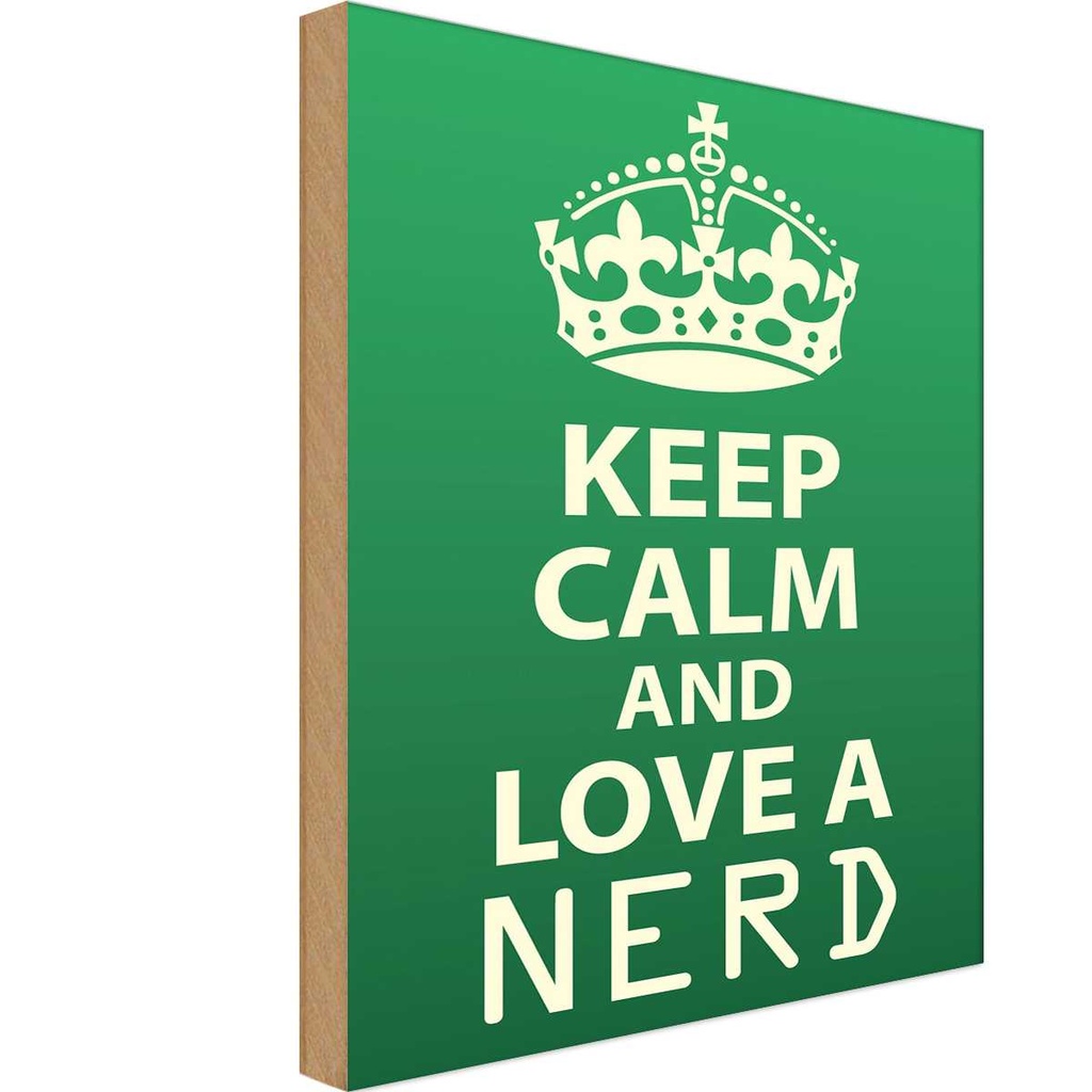 Holzschild 30x20 cm Keep Calm and love a nerd