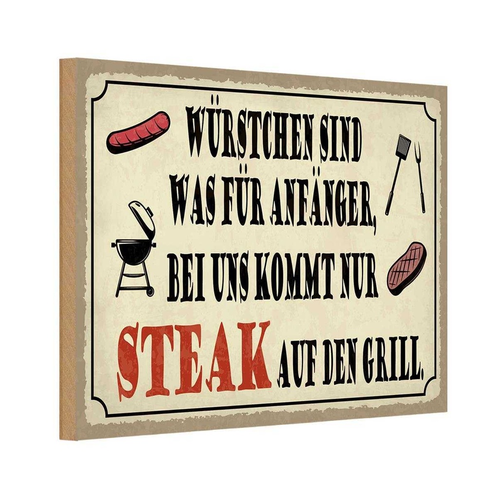 Holzschild 20x30 cm bei uns kommt Steak auf Grill Essen Trinken