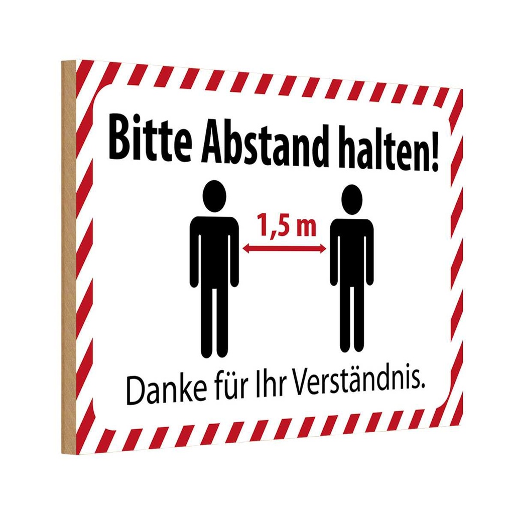 Holzschild 20x30 cm bitte Abstand halten 1.5 m Warnschild Hinweisschild