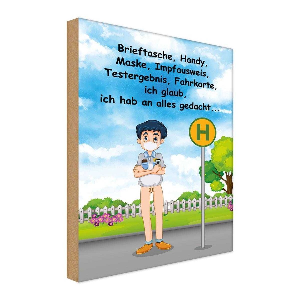 Holzschild 30x20 cm Maske Impfausweis alles gedacht Spruch Zitat