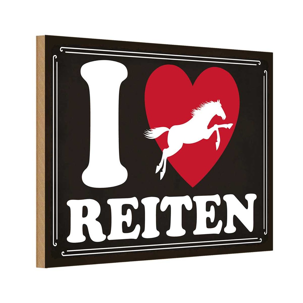 Holzschild 20x30 cm Pferde i love reiten Herz Tier Haustier