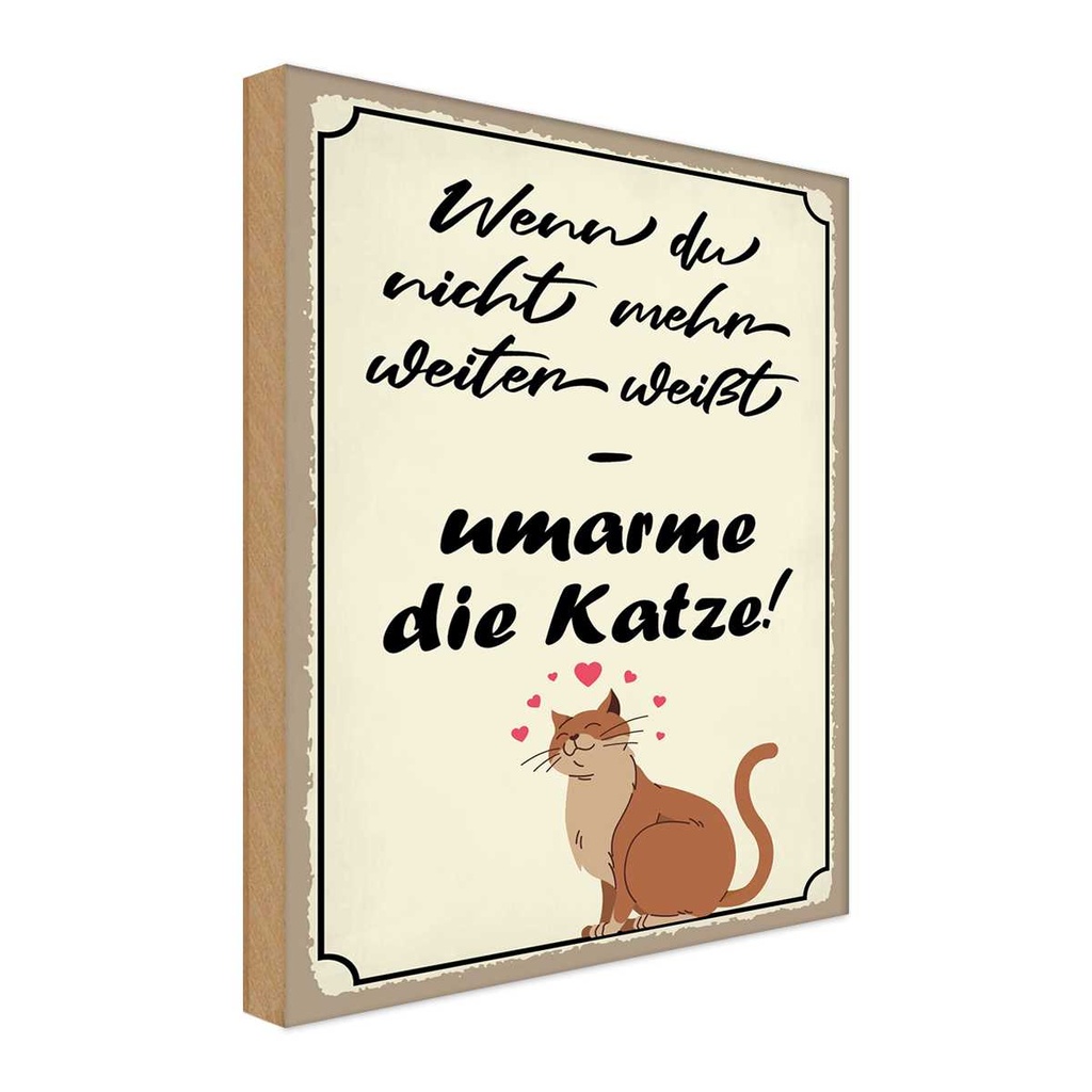 Holzschild 30x20 cm nicht weiter umarme die Katze Tier Haustier