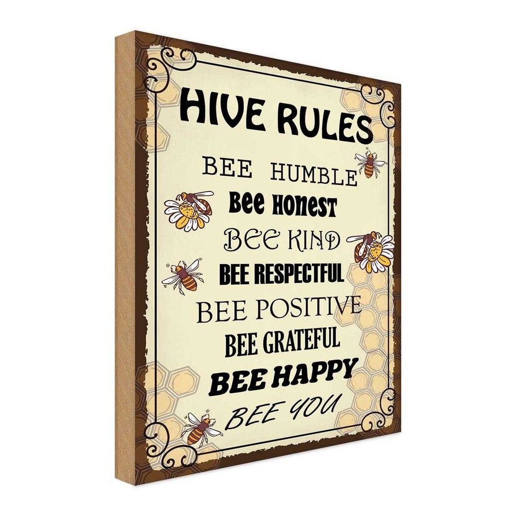 Holzschild 30x20 cm Hive rules bee humble honest Tier Haustier