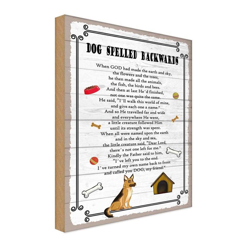 Holzschild 30x20 cm Dog spelled backwards my friend Tier Haustier