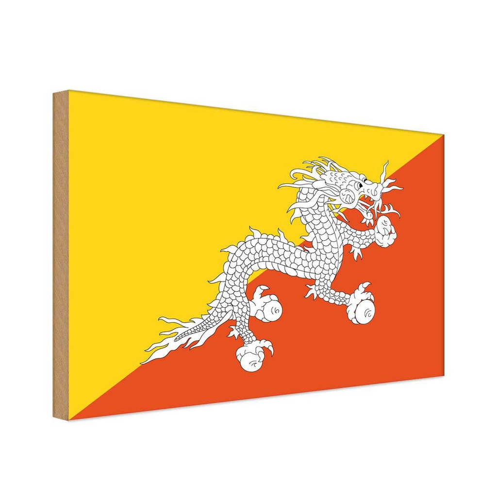 Holzschild 20x30 cm Bhutans Bhutan Flagge Fahne Wappen