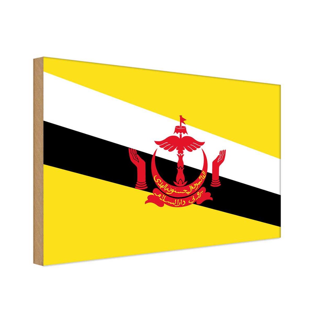 Holzschild 20x30 cm Bruneis Brunei Flagge Fahne Wappen