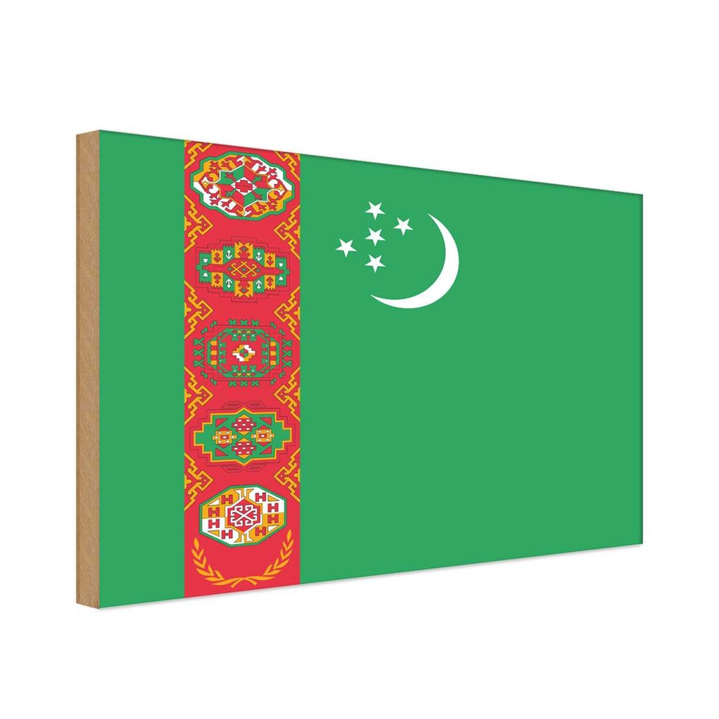 Holzschild 20x30 cm Turkmenistans Turkmenistan Flagge Fahne Wappen