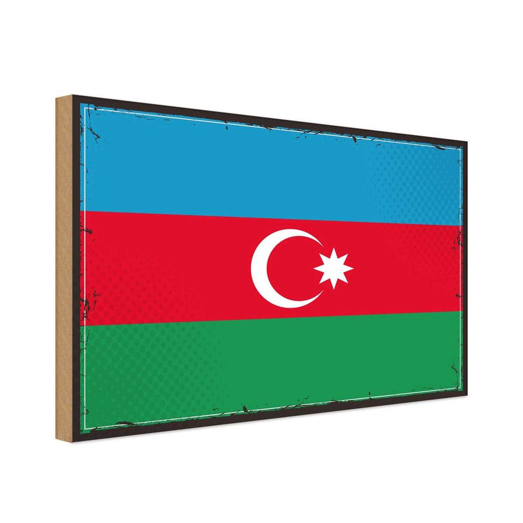 Holzschild 20x30 cm Aserbaidschan Azerbaijan Flagge Fahne Wappen
