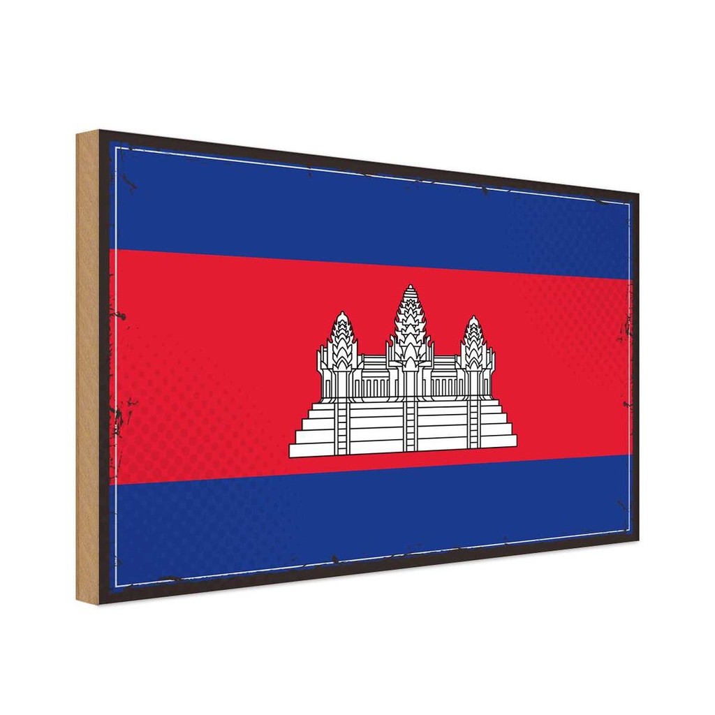 Holzschild 20x30 cm Kambodschas Cambodia Flagge Fahne Wappen
