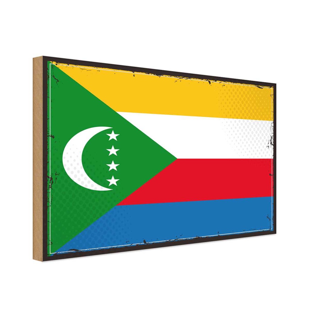 Holzschild 20x30 cm der Komoren Comoros Flagge Fahne Wappen