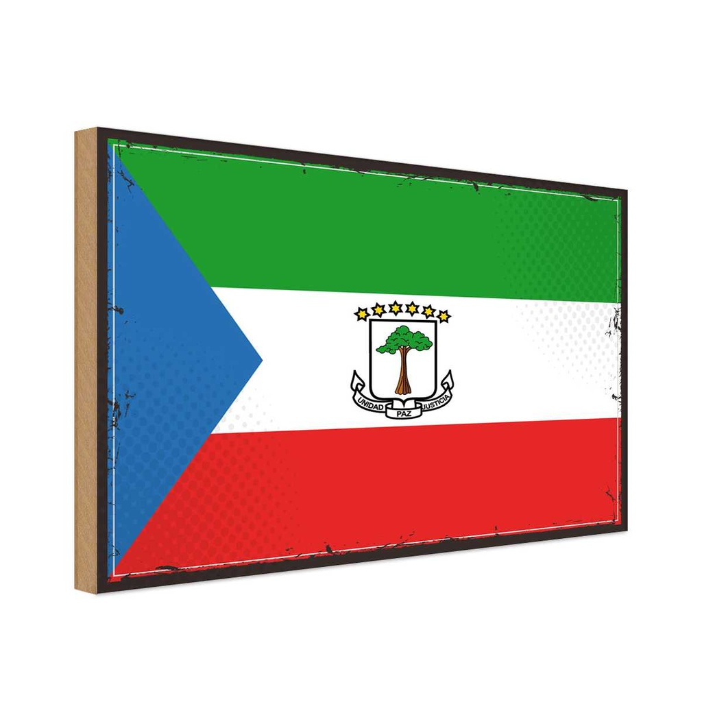 Holzschild 20x30 cm Äquatorialguineas Flagge Fahne Wappen