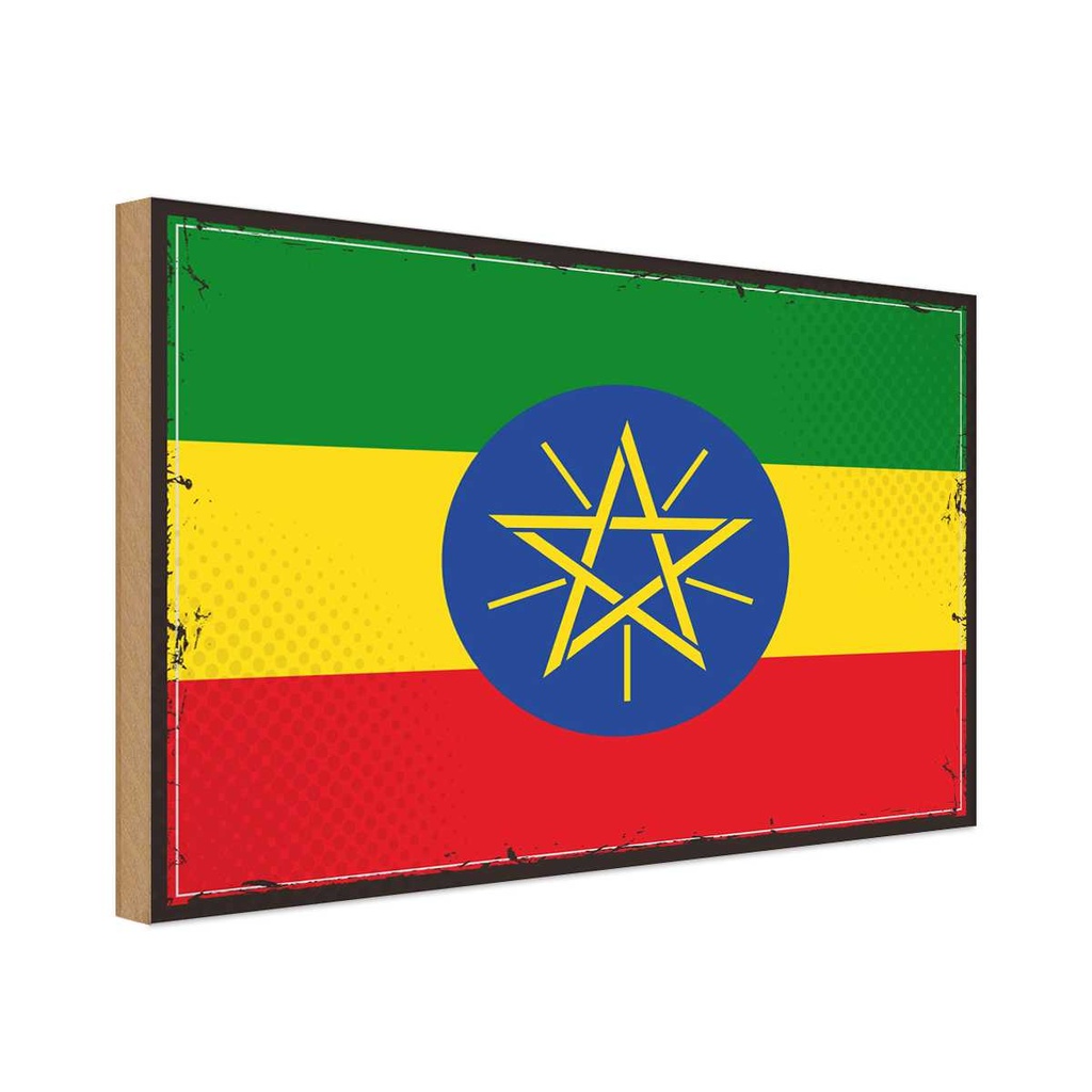 Holzschild 20x30 cm Äthiopiens Ethiopia Flagge Fahne Wappen