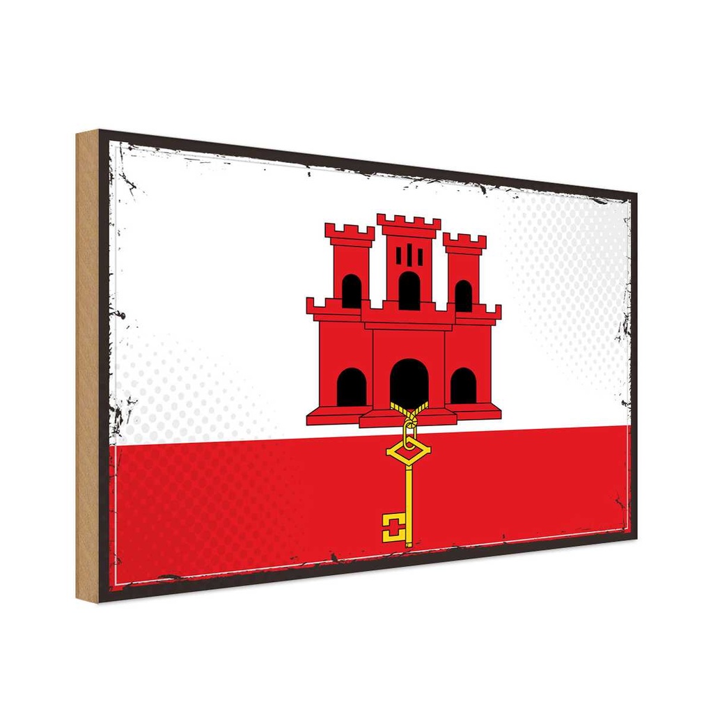 Holzschild 20x30 cm Gibraltars Gibraltar Flagge Fahne Wappen