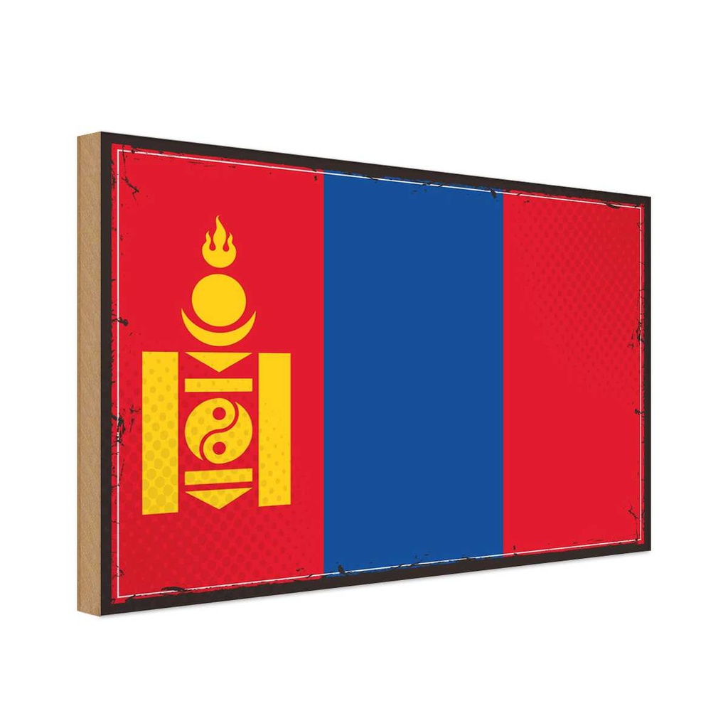 Holzschild 20x30 cm Mongolei Mongolia Flagge Straße Stadt