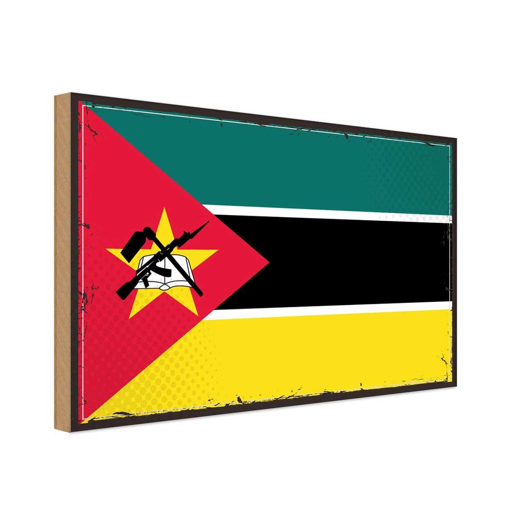 Holzschild 20x30 cm Mosambiks Mozambique Flagge Fahne Wappen