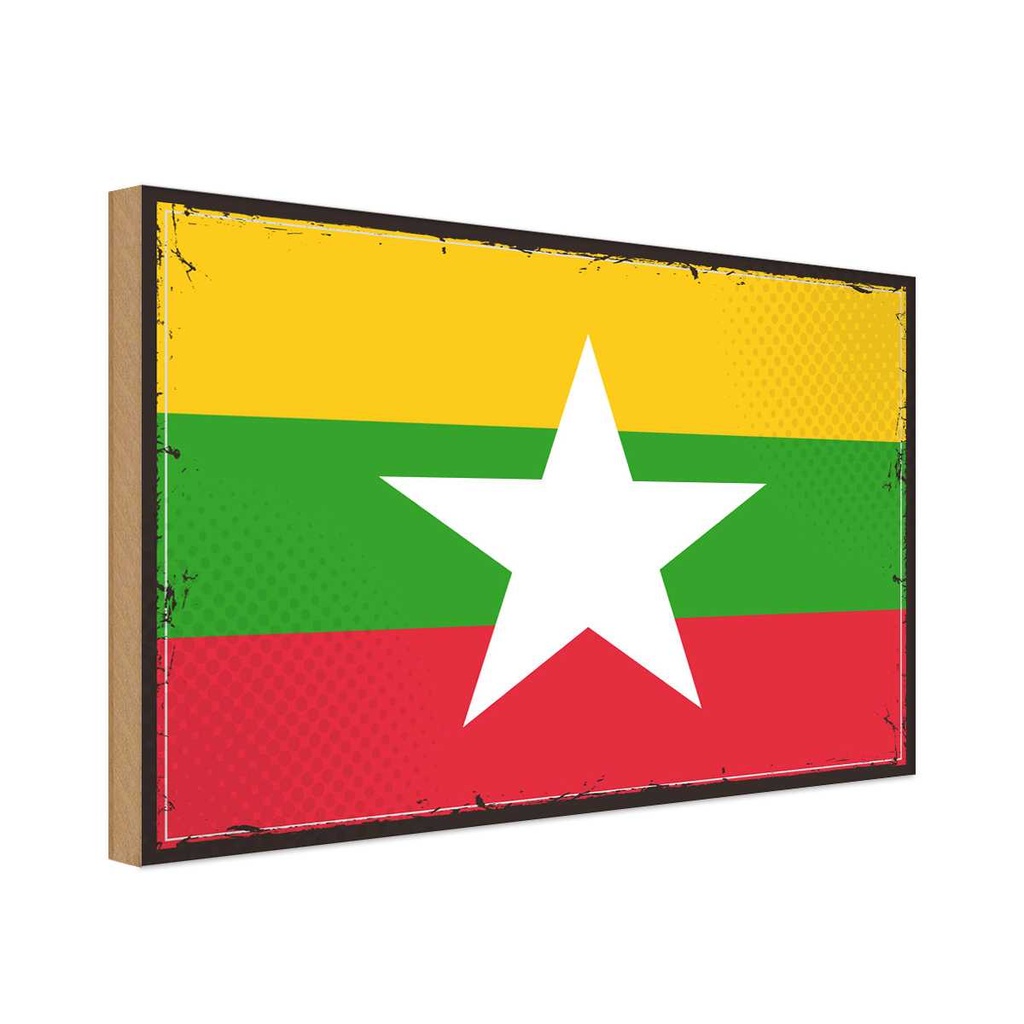 Holzschild 20x30 cm Myanmars Myanmar Flagge Fahne Wappen
