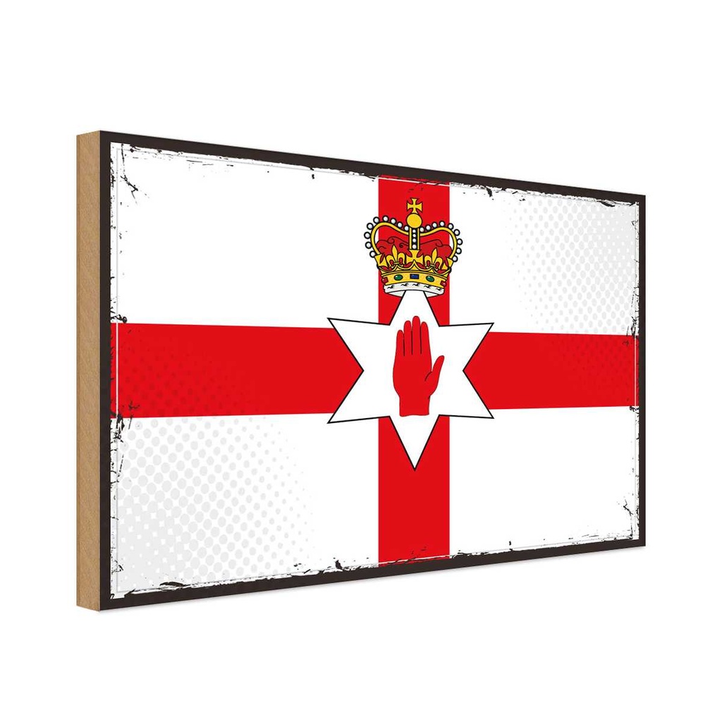 Holzschild 20x30 cm Nordirland Retro Flagge Fahne Wappen