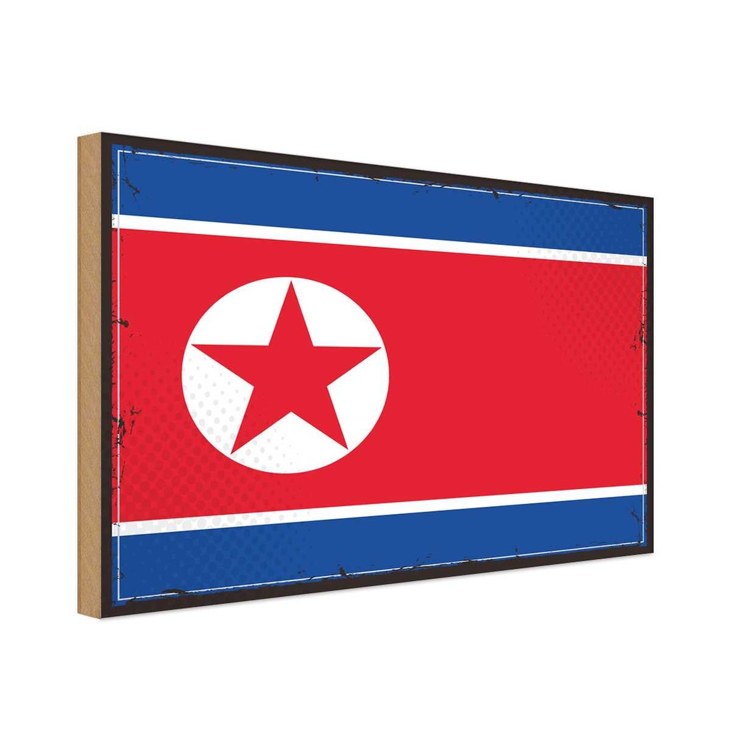 Holzschild 20x30 cm Nordkoreas North Korea Flagge Fahne Wappen