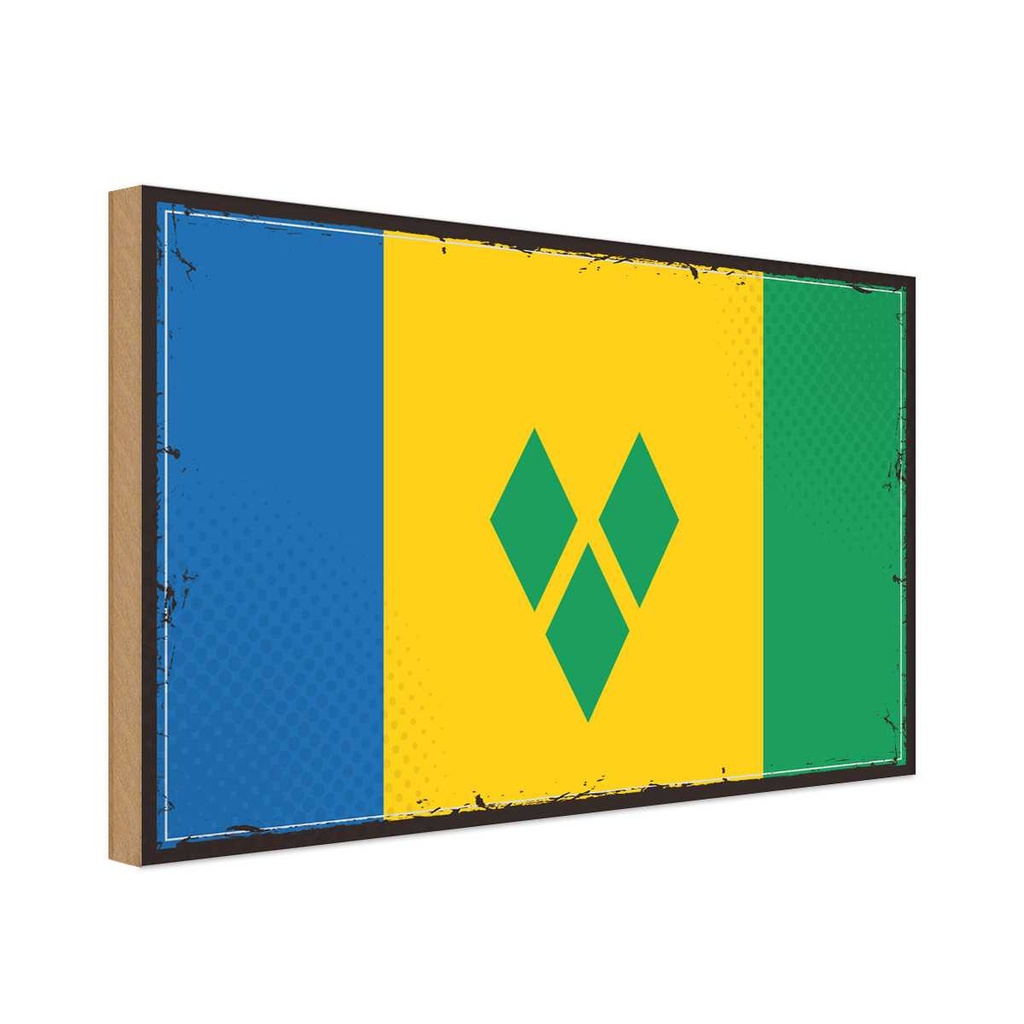 Holzschild 20x30 cm Saint Vincent Grenadinen Flagge Fahne Wappen