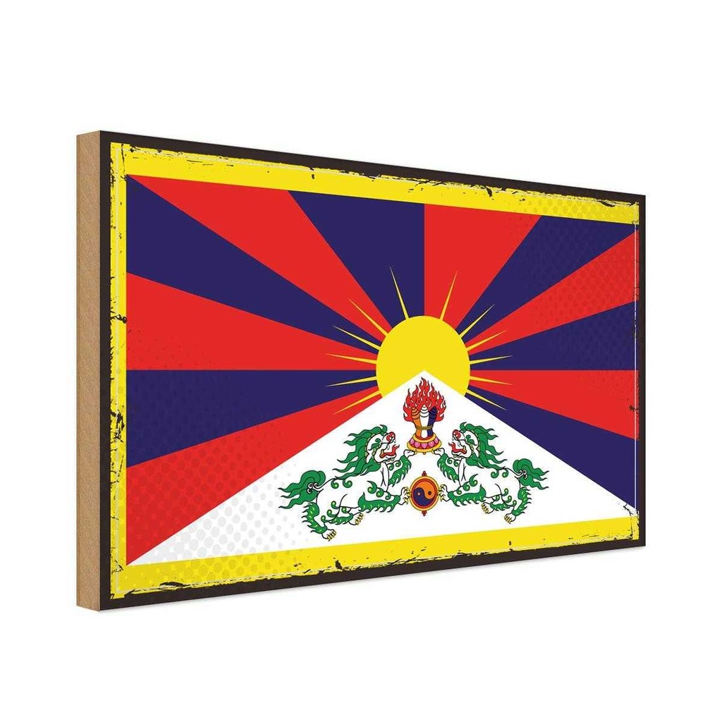 Holzschild 20x30 cm Tibets Tibet Flagge Fahne Wappen