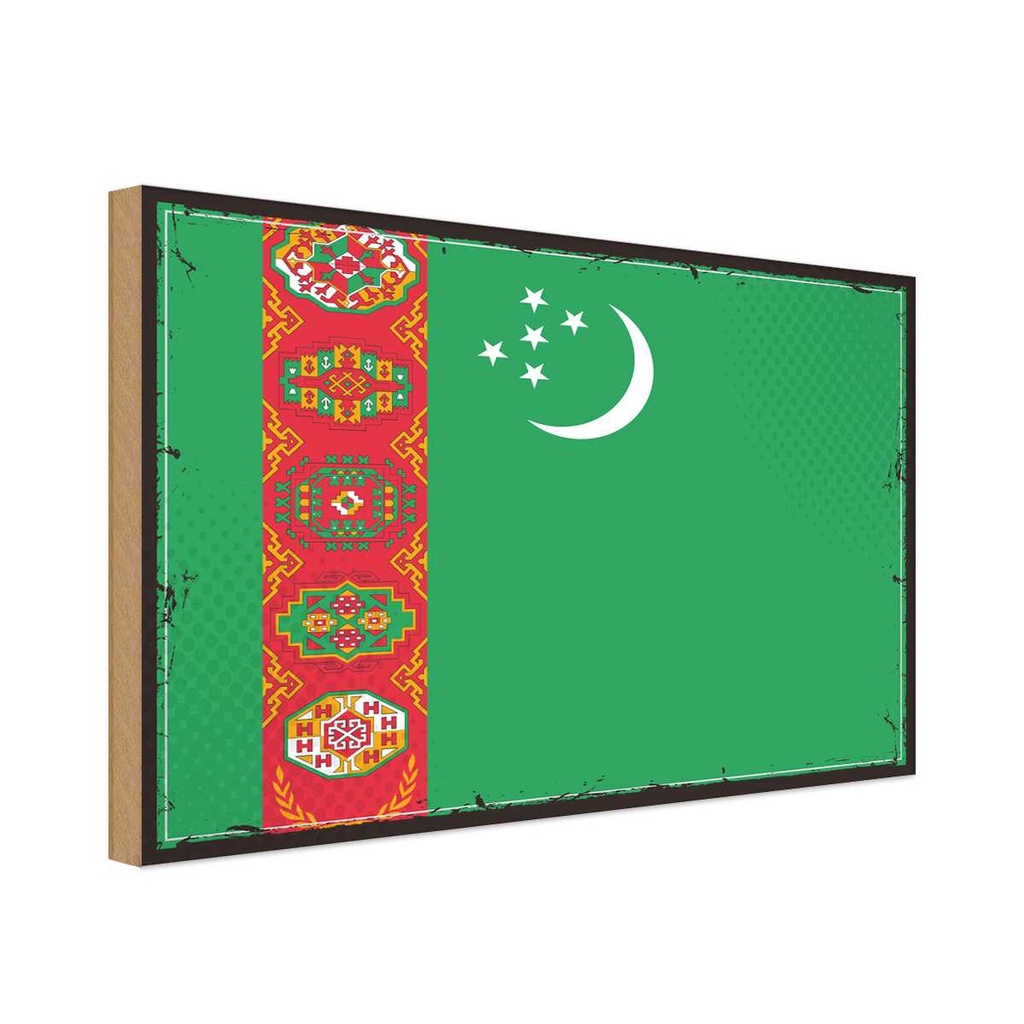 Holzschild 20x30 cm Turkmenistans Turkmenistan Flagge Fahne Wappen