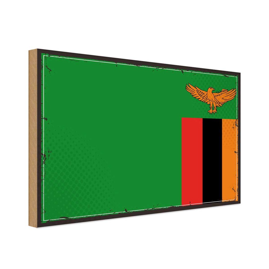 Holzschild 20x30 cm Sambias Zambia Flagge Fahne Wappen