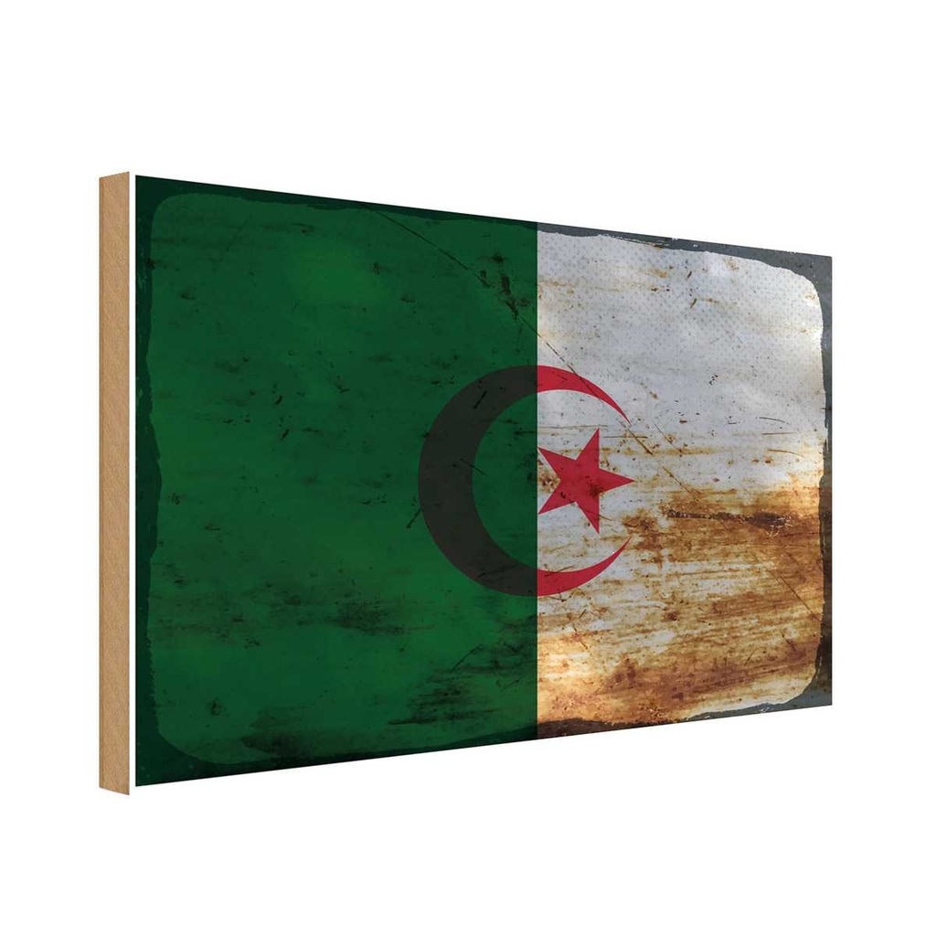 Holzschild 20x30 cm Algerien Algeria Rost Flagge Fahne Wappen